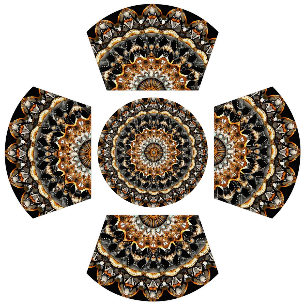 Lot de 5 sets de table en forme de fleur mandala bohème - 4 sets de table et 1 set de table rond - Lavables - Résistants à la chaleur et antidérapants - Pour cuisine, extérieur, fête, décoration de