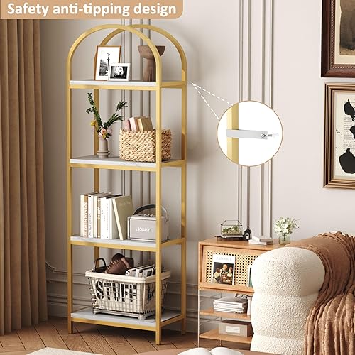 Miniatura 4 de HOME BI Estantería arqueada, estantería con marco de metal de 4 niveles, estantería moderna para libros, estantes abiertos para oficina, sala de