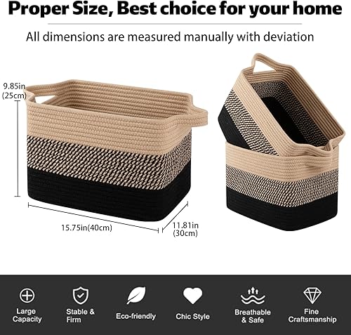 Vista 89 de OIAHOMY Cesta de almacenamiento, cestas tejidas para almacenamiento, cesta de cuerda de algodón para juguetes, cestas de toalla para baño, paquete