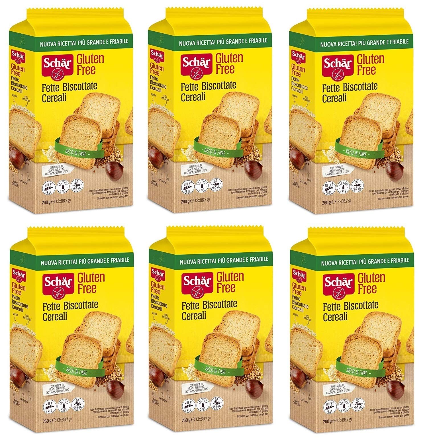 6x Schär Fette Biscottate Cereali Gluten Free Zwieback mit Müsli Gluten-frei 260g
