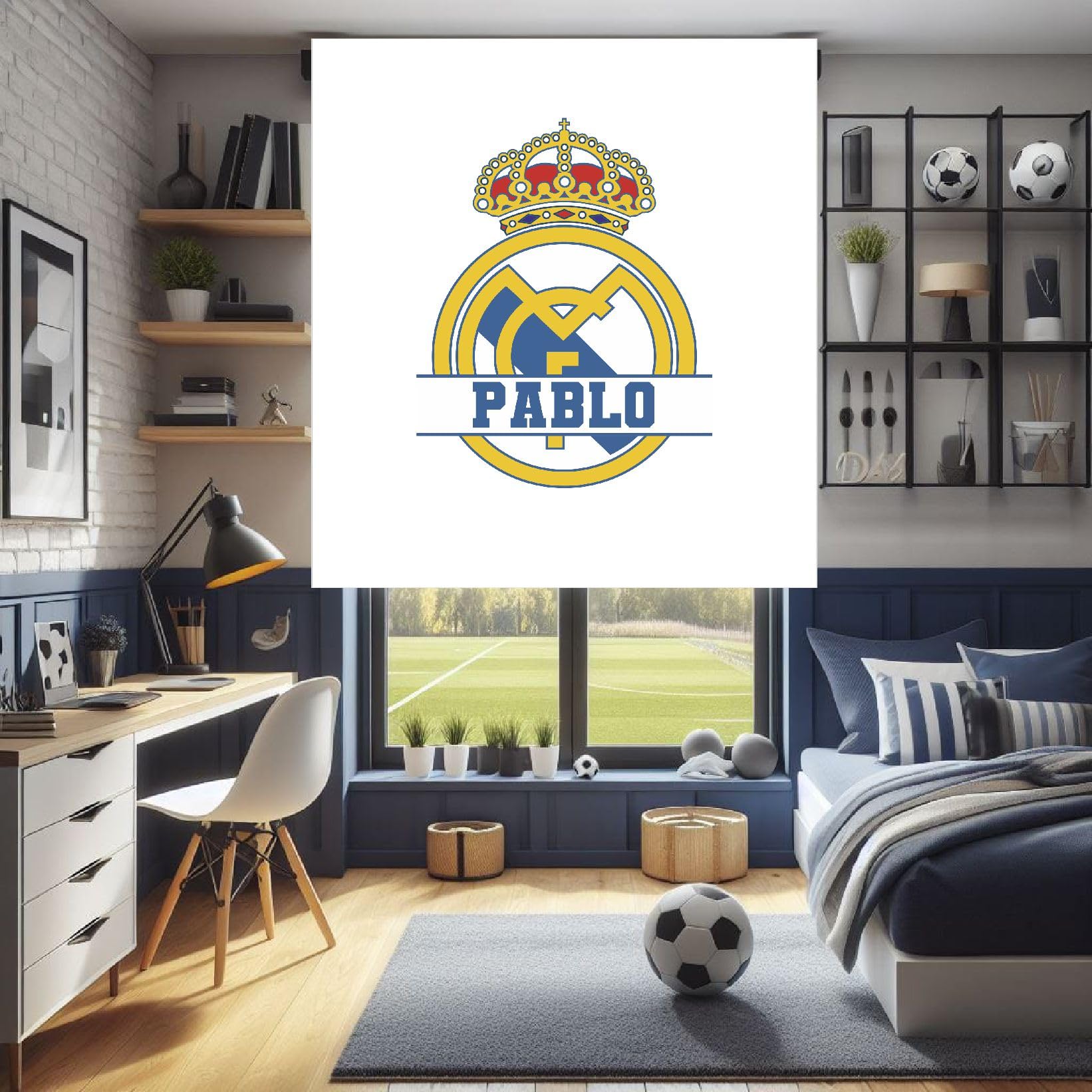 Estores infantiles Futbol Madrid, Estor enrollable juvenil futbol Madrid. Estores infantiles personalizados. Estores Juvenil Personalizado de futbol Madrid. (Opaco, 140x170)