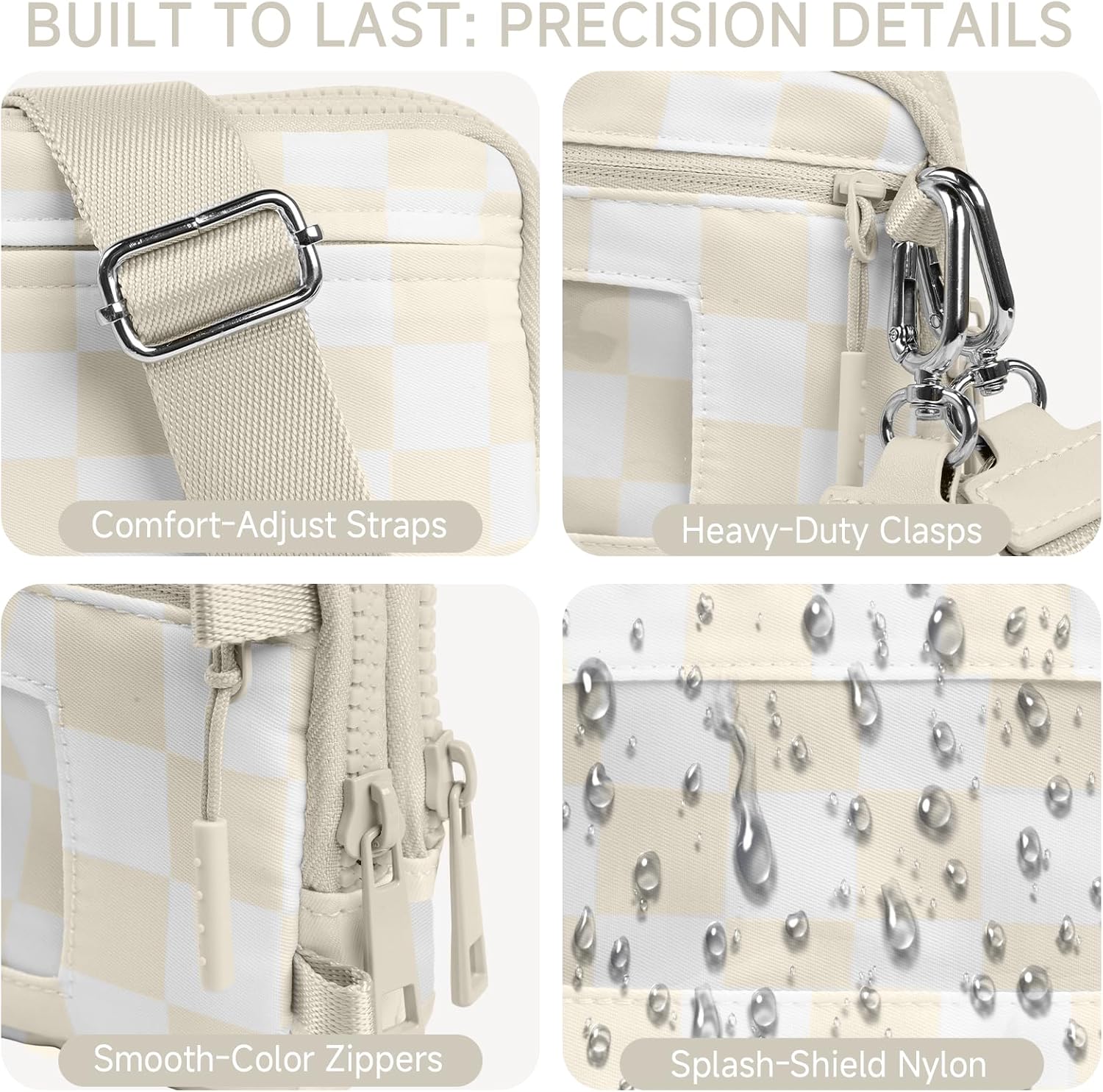Checkered Nylon Wristlet Wallets for Women RFID Blocking Purse With Credit Card Holder & Crossbody Strap