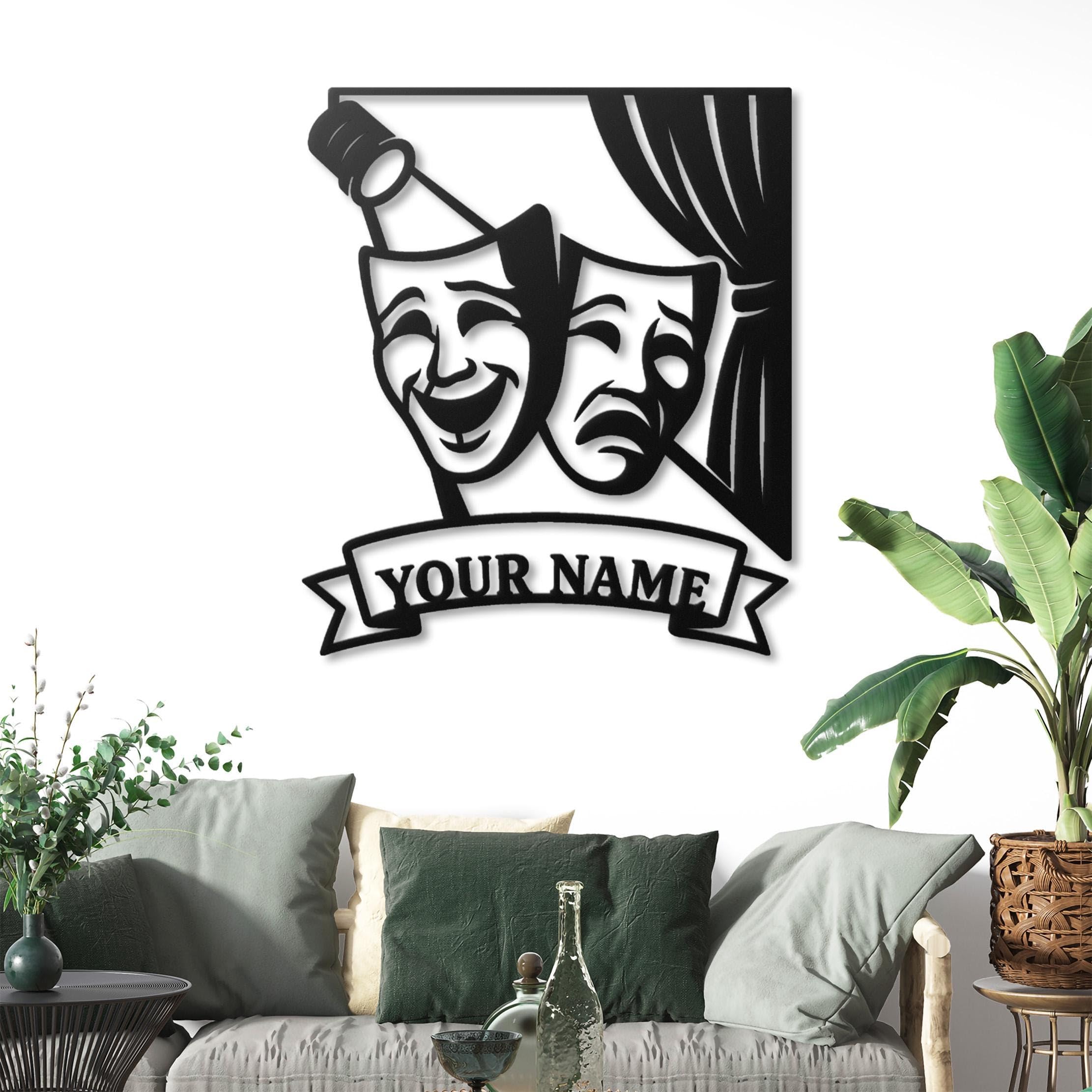 Personalized Theatre Gift, Custom Drama Masks Metal Wall Art, Acting Sign, Theatre Room Decor, Actor & Actress Graduation Plaque