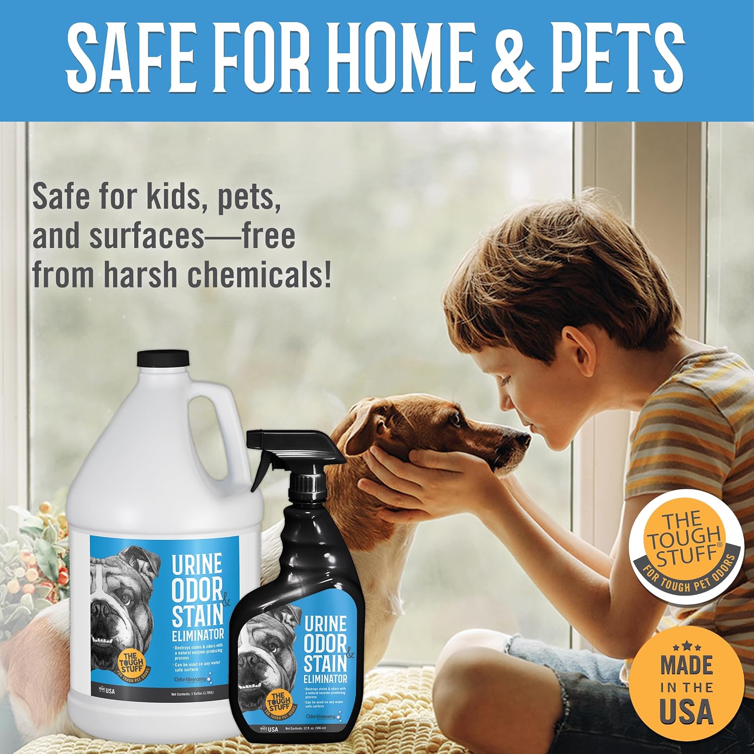 Arkwright Tough Stuff Urine Odor & Stain Eliminator Spray - Pet Safe Enzyme-Based Non-Toxic Cleaner for Floors, Carpets, and Furniture, 32 Fl. Oz. Spray Bottle, Fresh Scent
