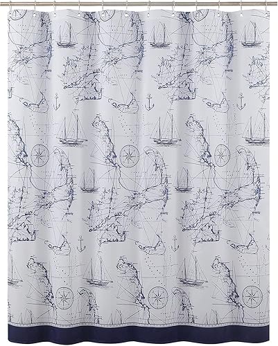 Miniatura 8 de Cortina de ducha náutica azul aviación, cortina de ducha de tela, cortinas de ducha azul marino para baño, cortinas de baño impresas, cortinas de