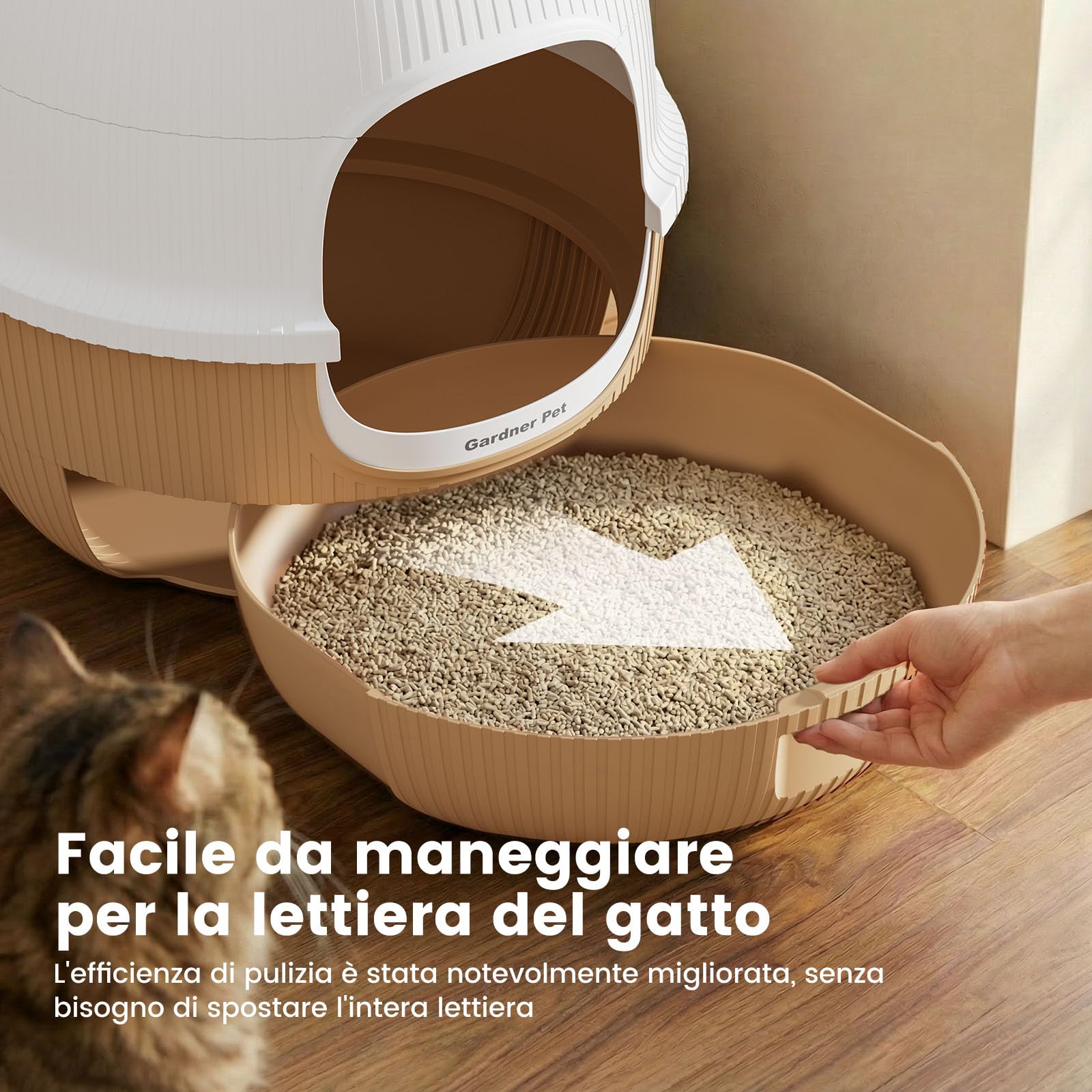 Gardner Pet Lettiera per Gatti Nascosta, Marrone Chiaro, 49X49X50Cm | Con Pianta Artificiale, Ciottoli e Pala Inclusi, Stile Vaso con Cassetto, Filtro a Carbone, Design Impermeabile