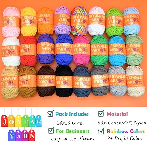 Miniatura 4 de Paquete de 24 hilos de ganchillo para principiantes, color azul, verde, rosa, morado, amarillo, arco iris, hilo de ganchillo para tejer a ganchillo,