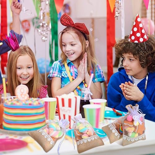 Miniatura 7 de 24 bolsas de arpillera con cordón rosa de 4 x 6 pulgadas, bolsas de encaje de organza de lino con cordón para fiesta, bolsas de joyería para bodas,