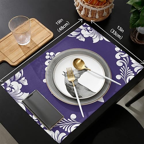 Miniatura 6 de Elegante mantel individual morado con camino de mesa a juego juego de mesa de arpillera de algodón y lino 2 alfombrillas  camino de 16 x 72 pulgadas