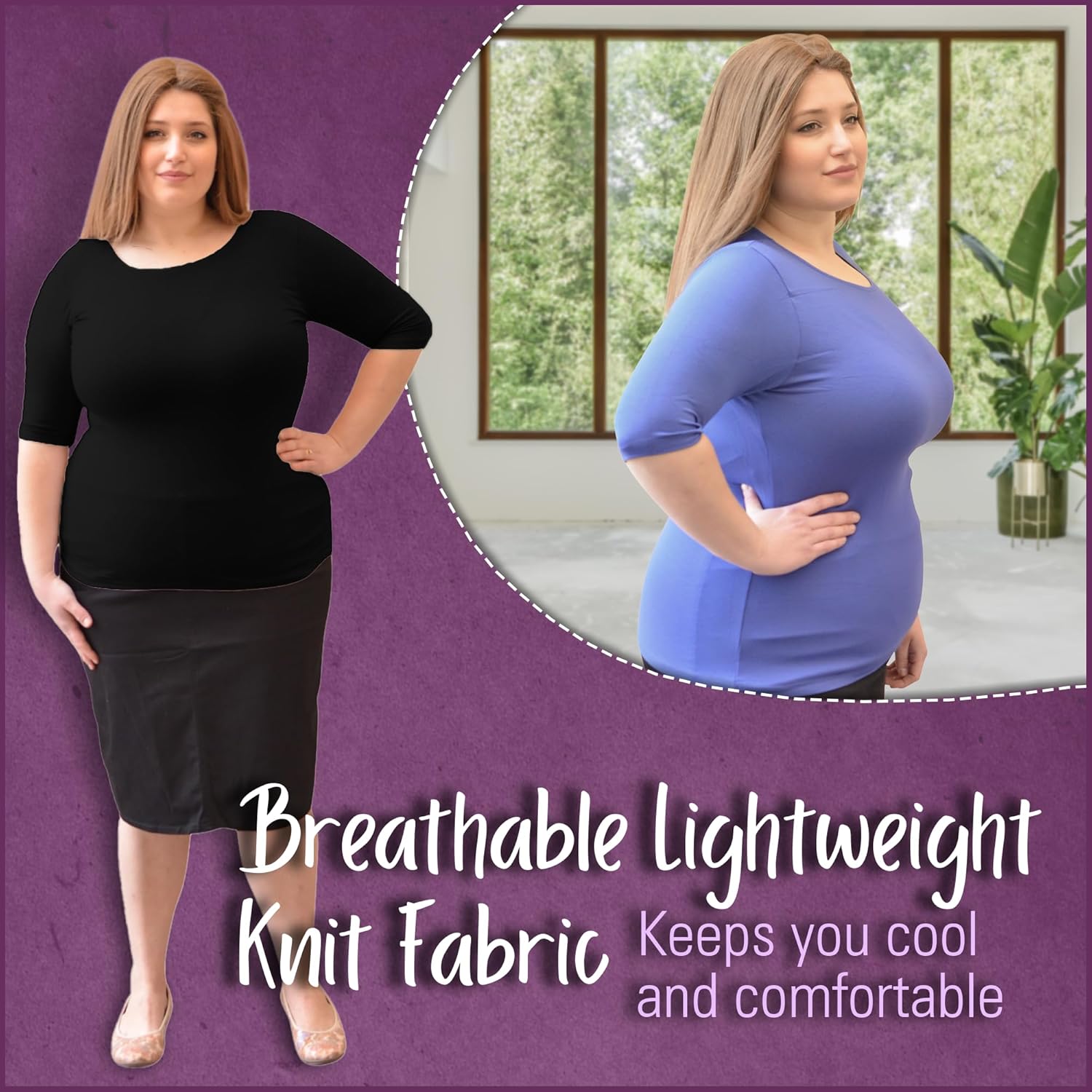 Kosher Casual Women's Modest Boat Neck Fitted Layering Top with Elbow Length Sleeves - Image 5