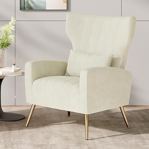 Nalupatio Sillas decorativas modernas para sala de estar, silla de lectura tapizada de tela de terciopelo, sillón de mediados de siglo, sillón