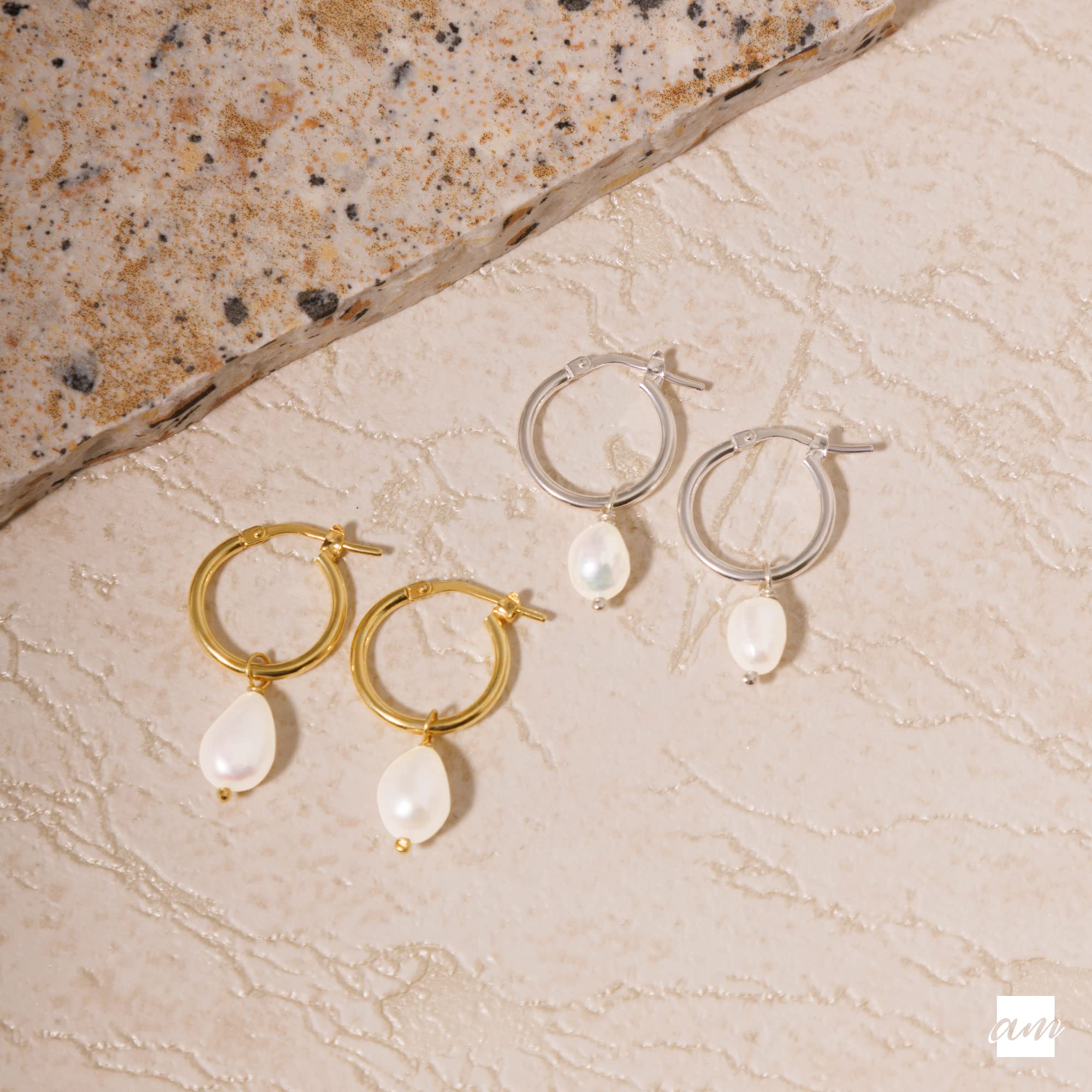 Amberta Pendientes de Perlas de Agua Dulce para Mujer en Plata de Ley 925