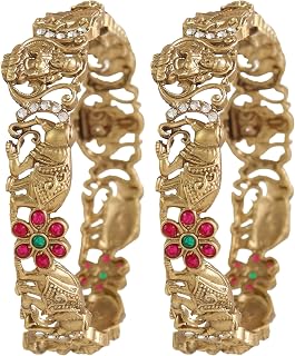 CUTE GOLD One Gram Gold Plated Traditional Antique Temple Stone Bangles for Women and Girls (4060) Price In India