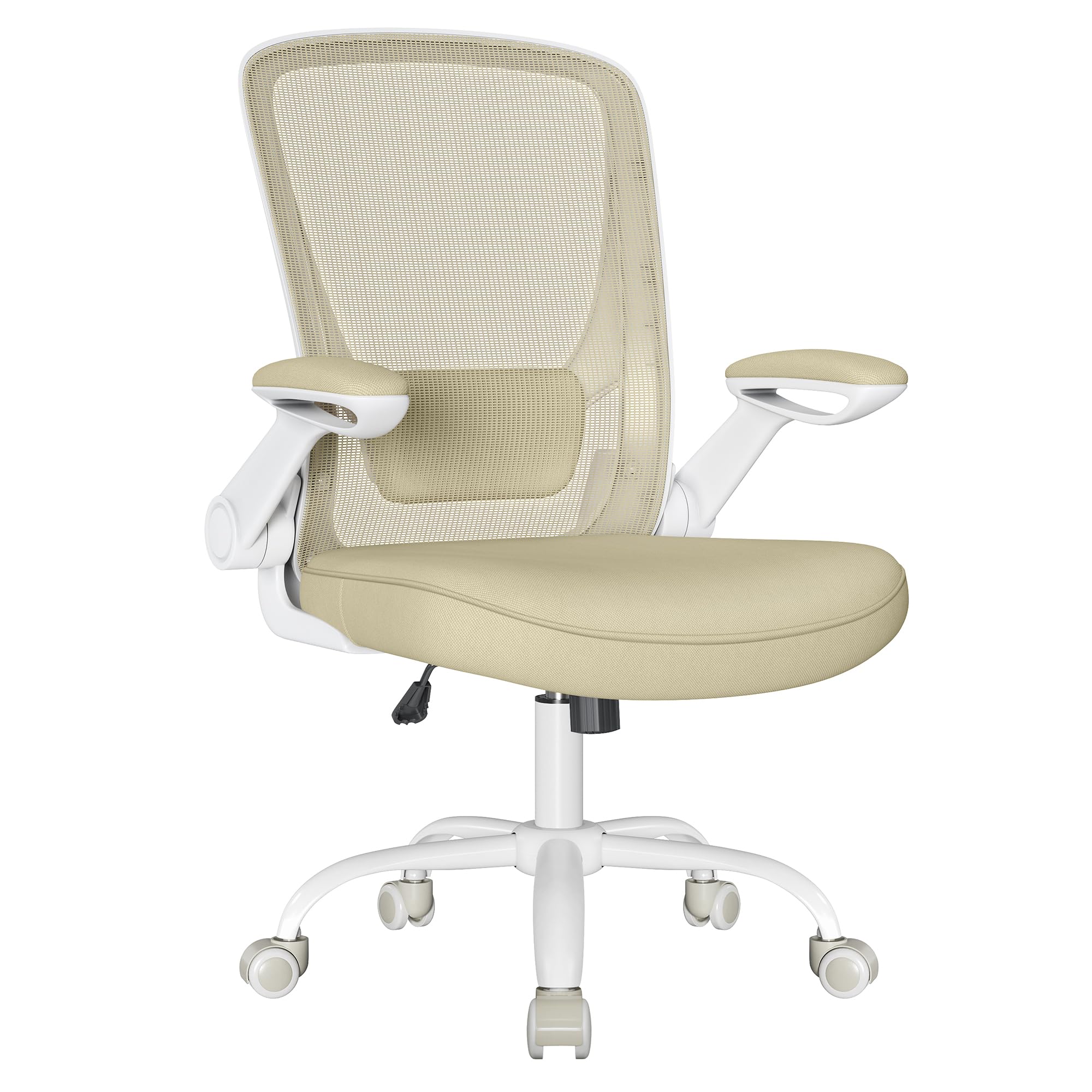 SONGMICS Silla de Oficina, Silla de Escritorio de Malla, Silla Giratoria Ergonómica, Soporte Lumbar, Oscilante, Asiento de 53 cm, Apoyabrazos Abatibles, Beige Avena OBN037K02