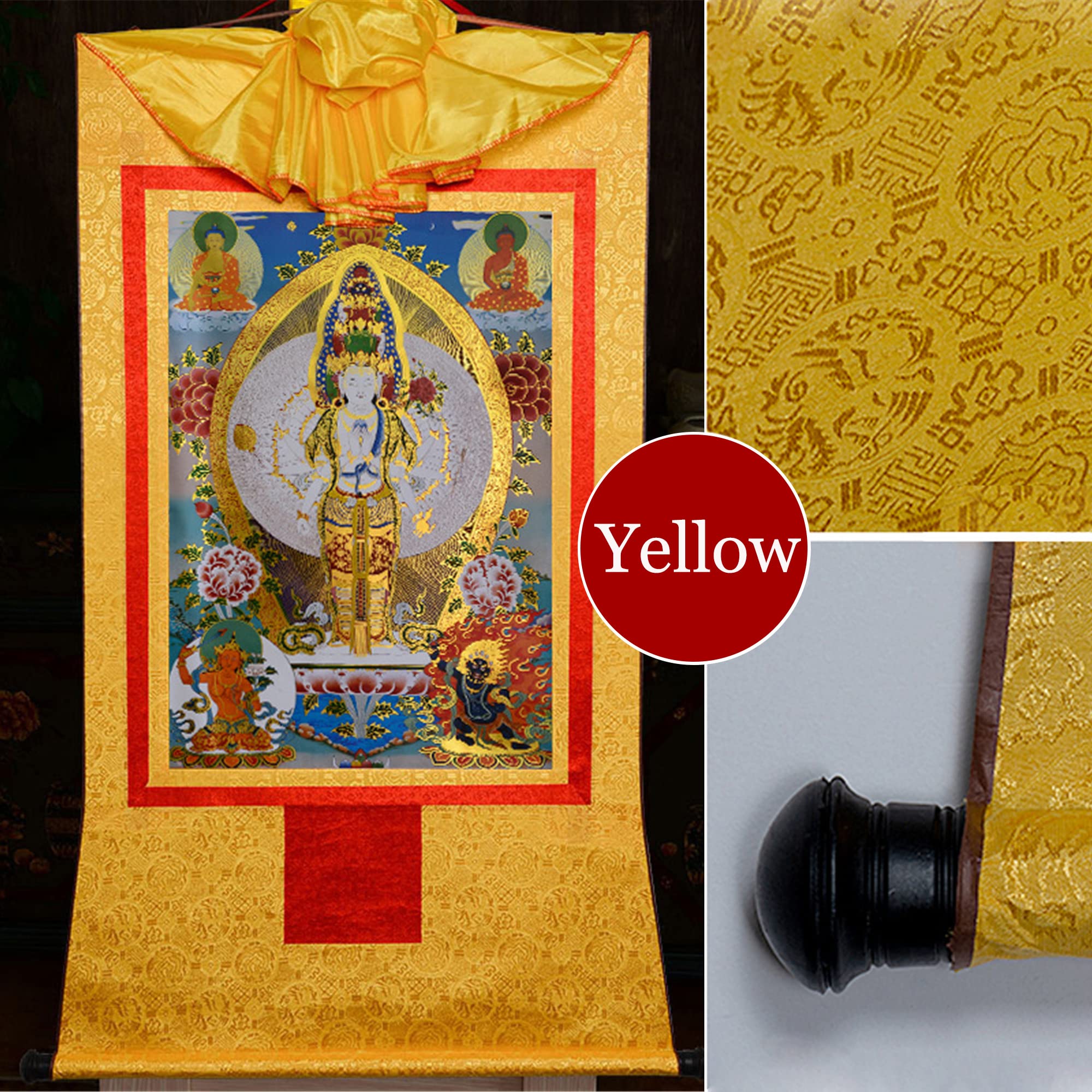 Gandhanra Thangka Tibetano – Padmapani Avalokitesvara (Mille Braccia) – Arazzo Buddha Con Stampa Dorata Per Meditazione E Zen (20x35 Cm - XL 66x120 Cm)