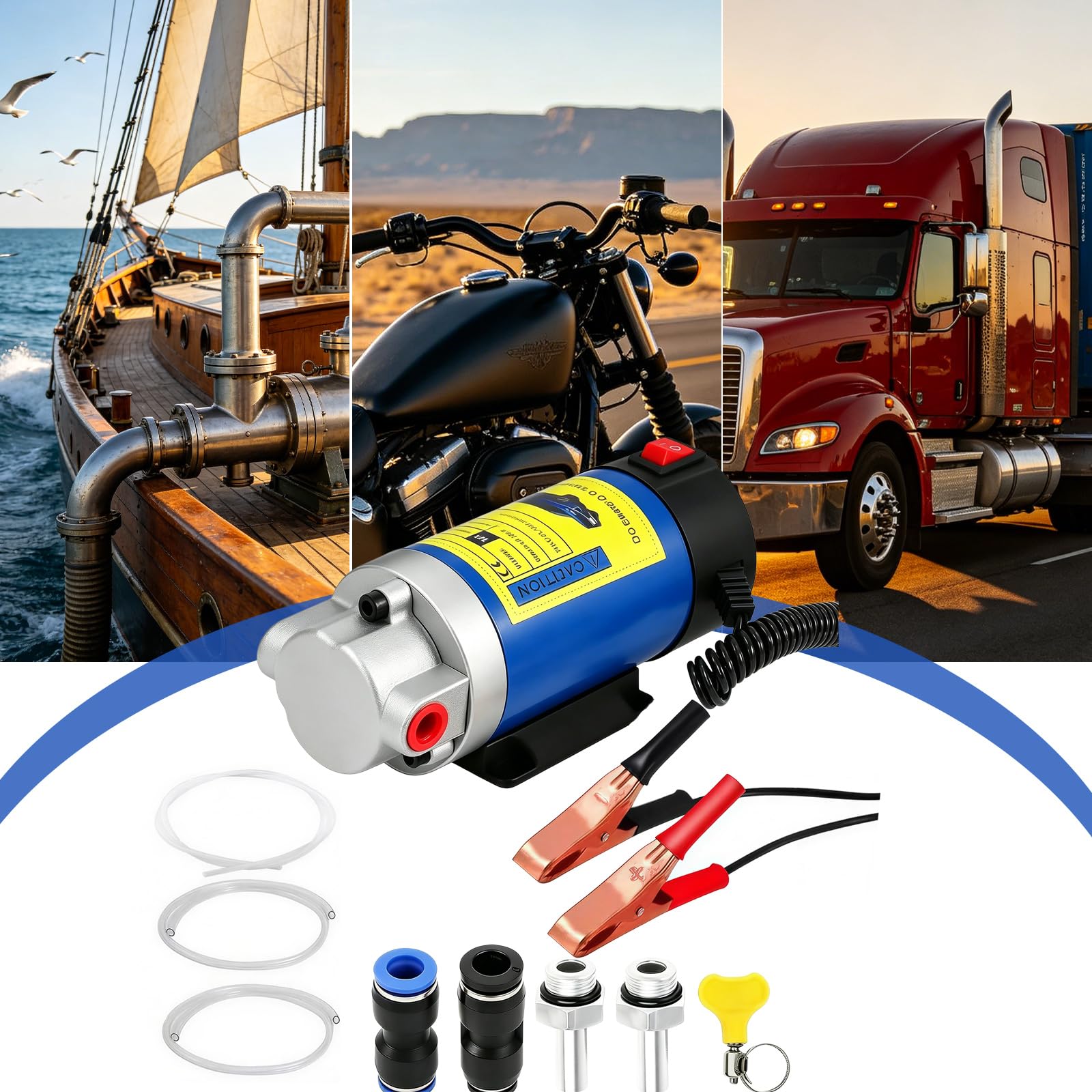 Pompe D'extraction D'huile 12 V 100 W, Pompe de Vidange D'huile, Compatible avec les Pompes à Carburant, Pompe électrique Portable Auto-amorçante pour Moteurs Diesel de Voitures Motos Bateaux Camions
