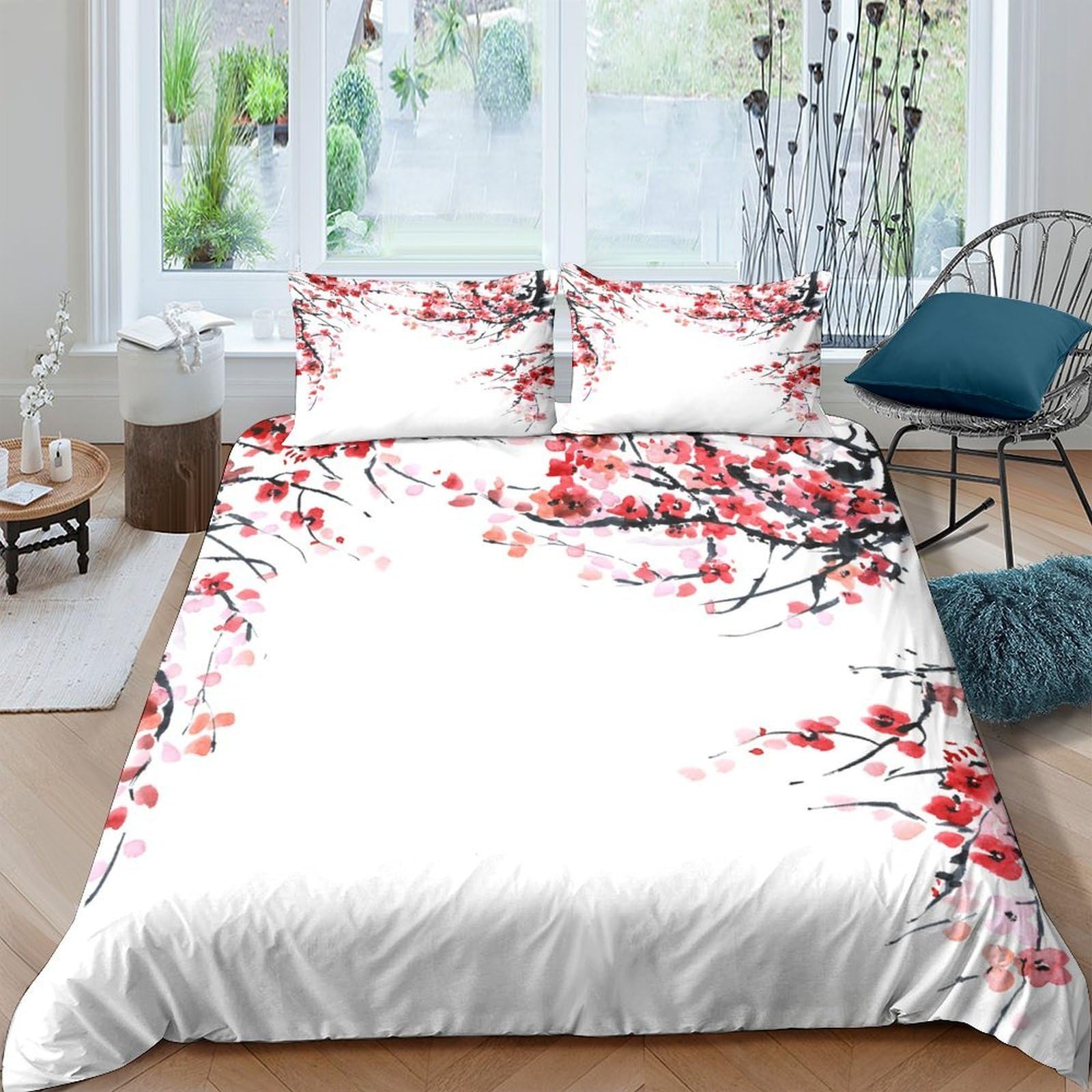 Ctjqhvkz Style-5 3D Printed Cherry Blossom Fitted Sheet Microfiber Bedroom Decor Floral Art Bed Cover For Adults Teens Guest Room Single（135X200cm）
