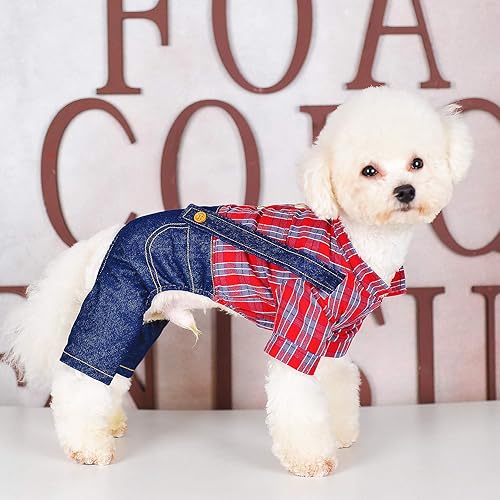 Miniatura 7 de SMALLLEE_LUCKY_STORE Ropa para mascotas, disfraz de cachorro, overol de mezclilla para perros pequeños y medianos, gatos, niños, camisa a cuadros