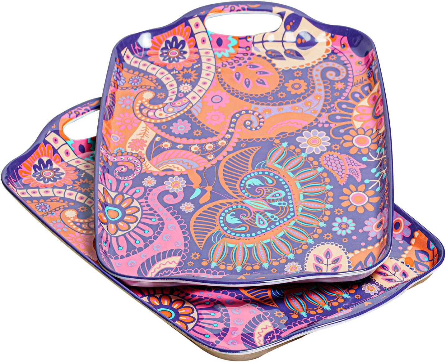 Rectangular Plastic Serving Trays, Stackable White Food Trays for Restaurant and Kitchen Use, 16.5 x 11.8 in, 8 Pack