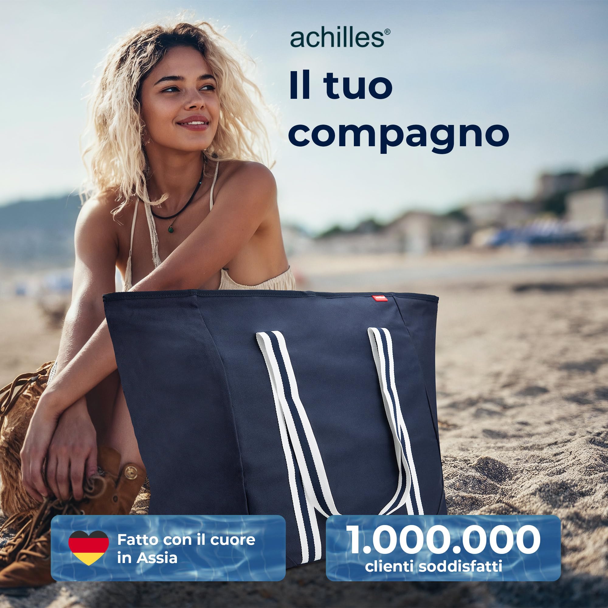 achilles Borsa per la spesa a spalla, shopper grande, borsa da spiaggia, borsa per il tempo libero, blu, 75 x 32 x 46 cm, Blu, XXL