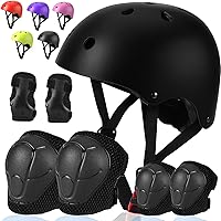 Vista 1 de Juego de casco de bicicleta para niños pequeños, casco de ciclismo ajustable con rodillas, coderas y muñequeras, equipo de protección deportiva
