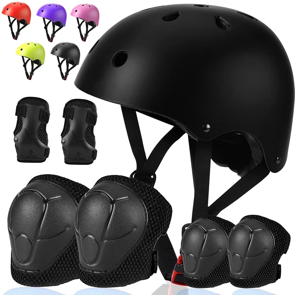 Toddler Kids Bike Helmet Set - Adjustable Cycling Helmet with Knee, Elbow Pads & Wrist Guards Sport Protective Gear Little Kid