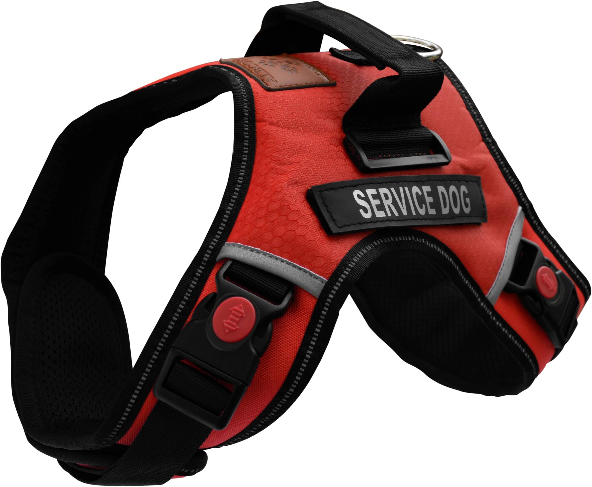 Albcorp Service Dog Vest Harness - Reflective- Woven Nylon, Neoprene Handle, Adjustable Straps, Comfy Mesh Padding, and 2 Hook and Loop Removable Patches, Extra Small, Red