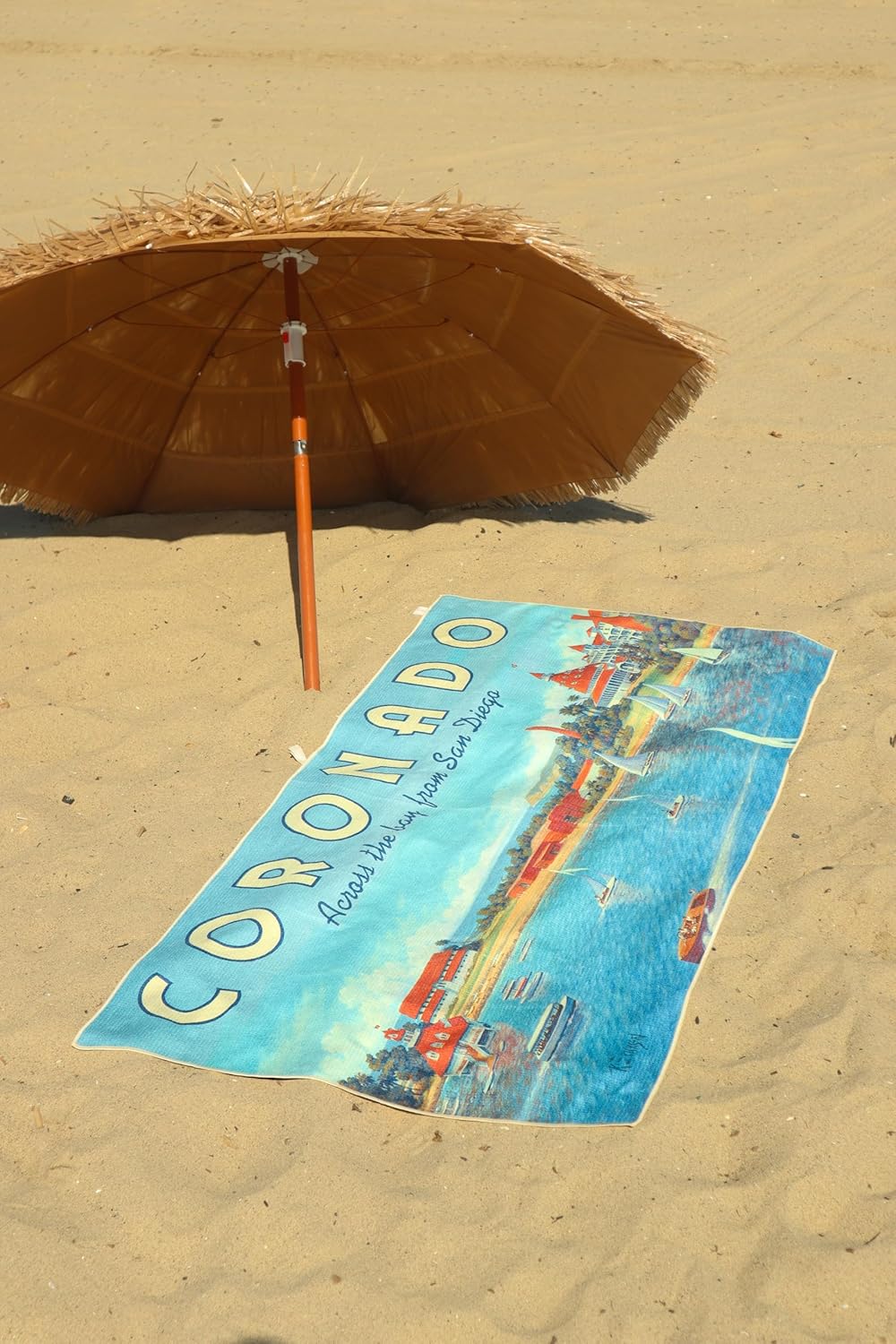 Coronado Microfiber Beach Towel – Quick Dry, Sand Free & Lightweight – Large Beach Towel with Hidden Pocket – Fast Drying Beach Blanket for Travel, Pool, Outdoors – Retro California Art