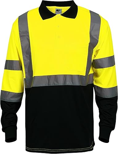 Miniatura 3 de L&M Hi Vis Camiseta Polo ANSI Clase 3 Reflectante Seguridad Lima Naranja Negro Manga Larga Corta Alta Visibilidad