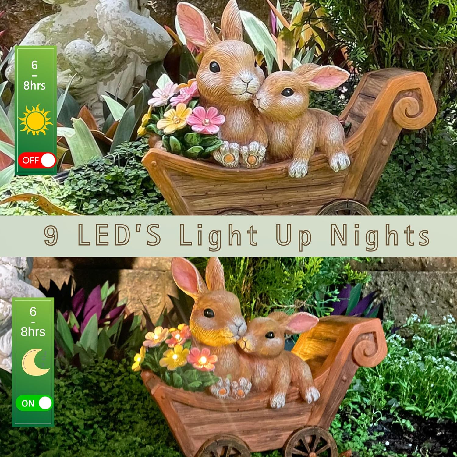 PRETMANNS Solar Rabbit Garden Statue - Mother & Baby Bunny Outdoor Decor with LED Lights for Patio, Yard Ornaments & Gifts for Women & Mom - Large - Image 2