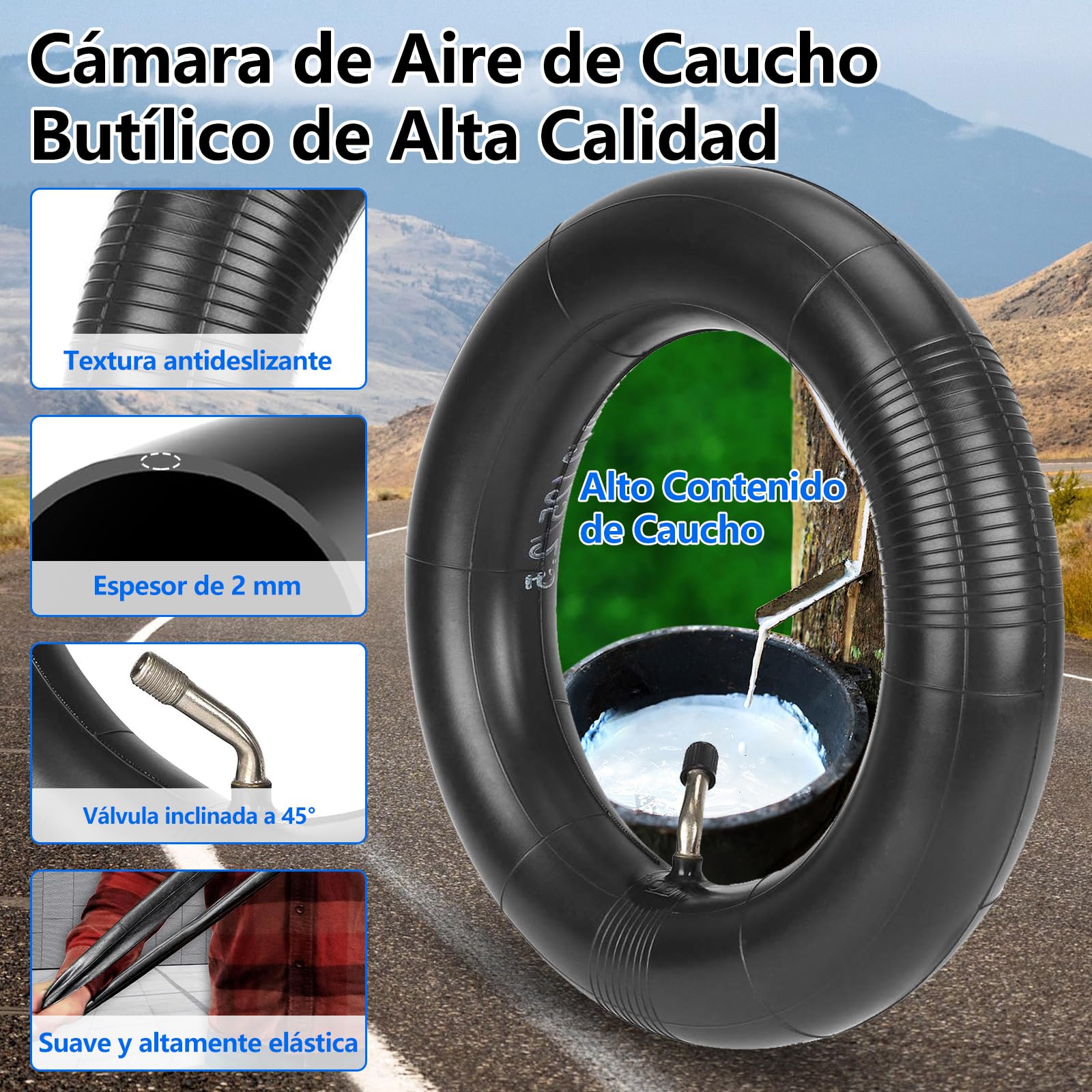 10x2 54-152 Cámara de Aire para Coche de Bebé 10 Pulgadas 10 x 2/2.125 con Válvula de 45° – 2 mm Doble Grosor – Para Coches de Bebé y Patinetes Eléctricos – Cámara de Aire Neumaticos Duradera
