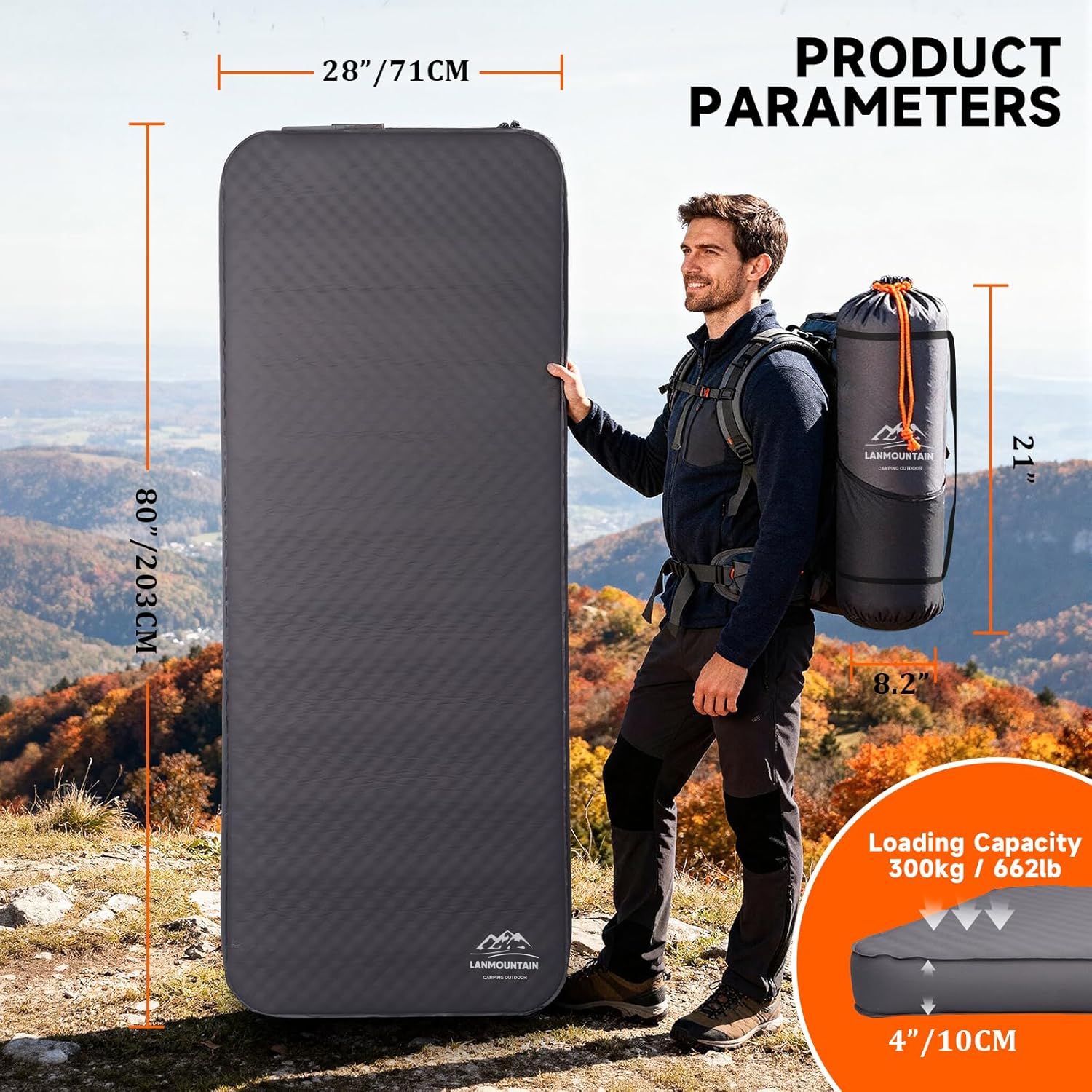 Self Inflating Sleeping Pad,Memory Foam Camping Mattress w/Detachable Electric Pump,4 - Inch Thick Memory Foam for Ultimate Comfort, for Indoor,Outdoor,Road Trip,4 - Season Use,Gray