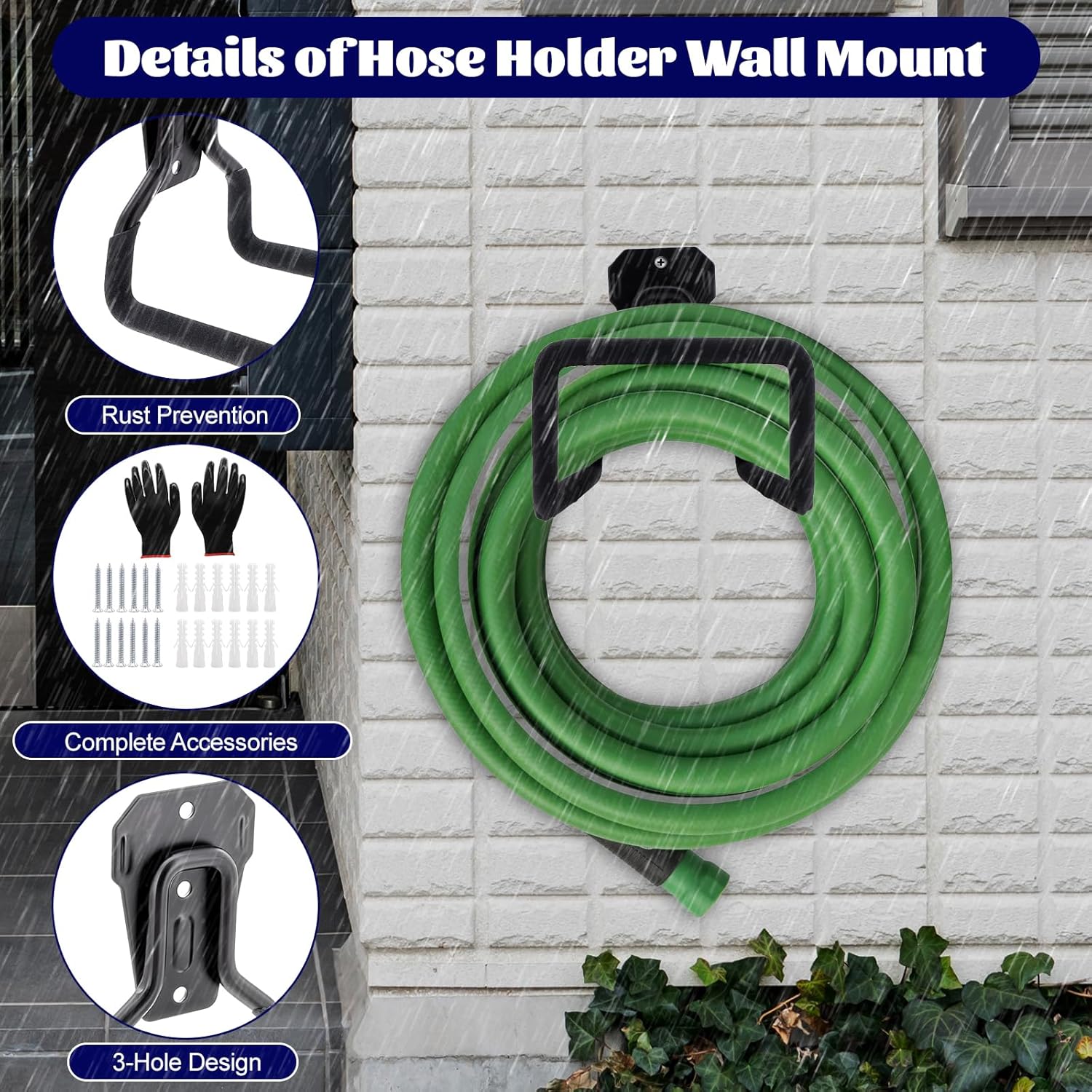 4 Pack Garden Hose Holder, Hose Reel Heavy Duty Hose Hanger, Wall Mounted Water Hose Holder Outdoor/Indoor Metal Durable Hose Hooks Ideal for Water Hose Storage Garden Yard Hold Max 308 Lbs- Black