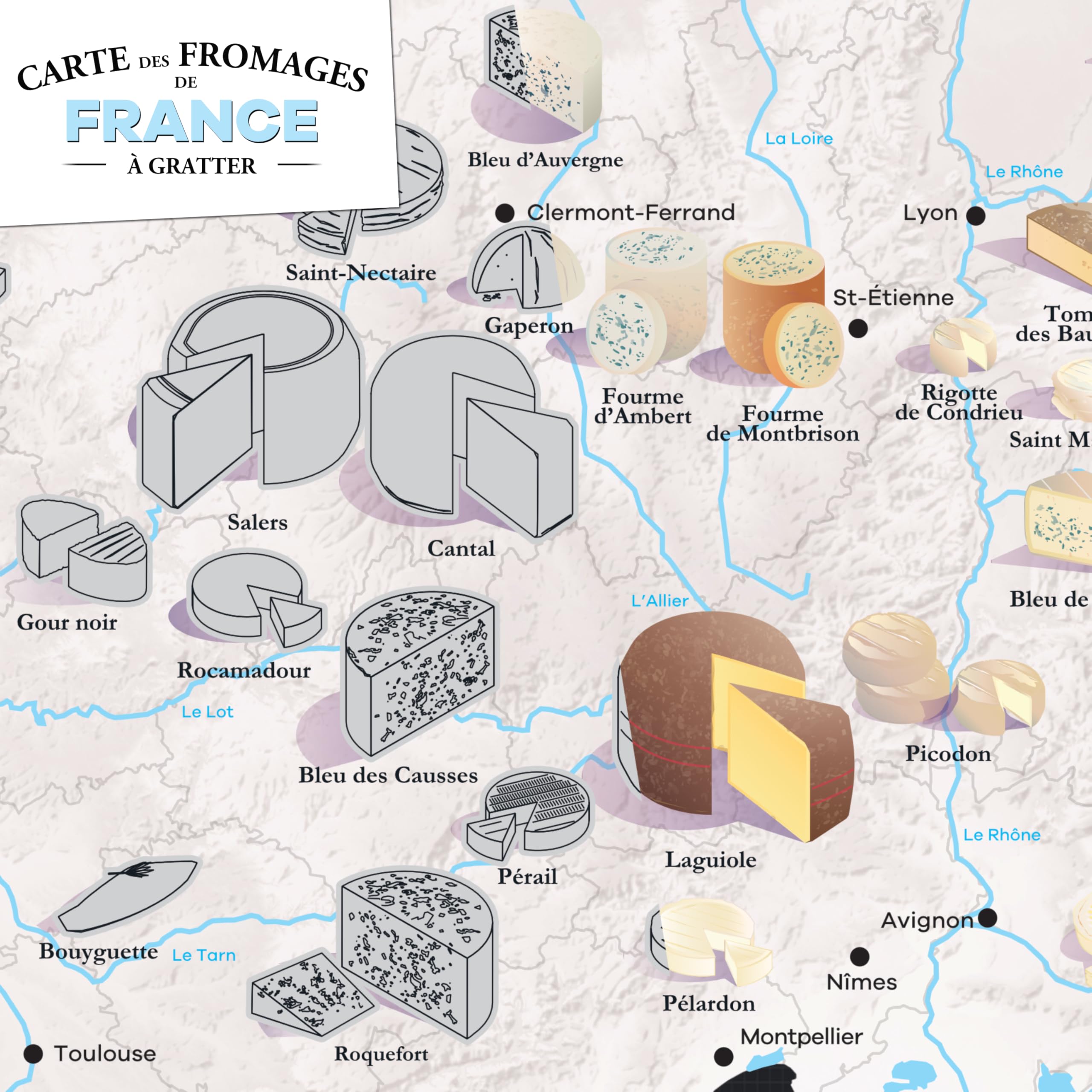 Carte Des Vins De France à Gratter Bonanzana 70x42cm - 200 Vignobles & 82 Cépages