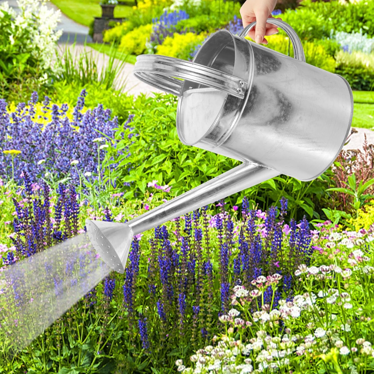 NUOBESTY Thickened Iron Watering Can 5l with Long Spout Spray Head Replacement Outdoor Garden Watering Pot for Flowers and Plants