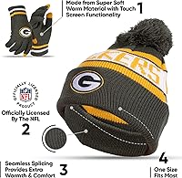 Vista 156 de Ultra Game Gorro de invierno de punto súper suave oficial de la NFL con guantes extra cálidos para pantalla táctil