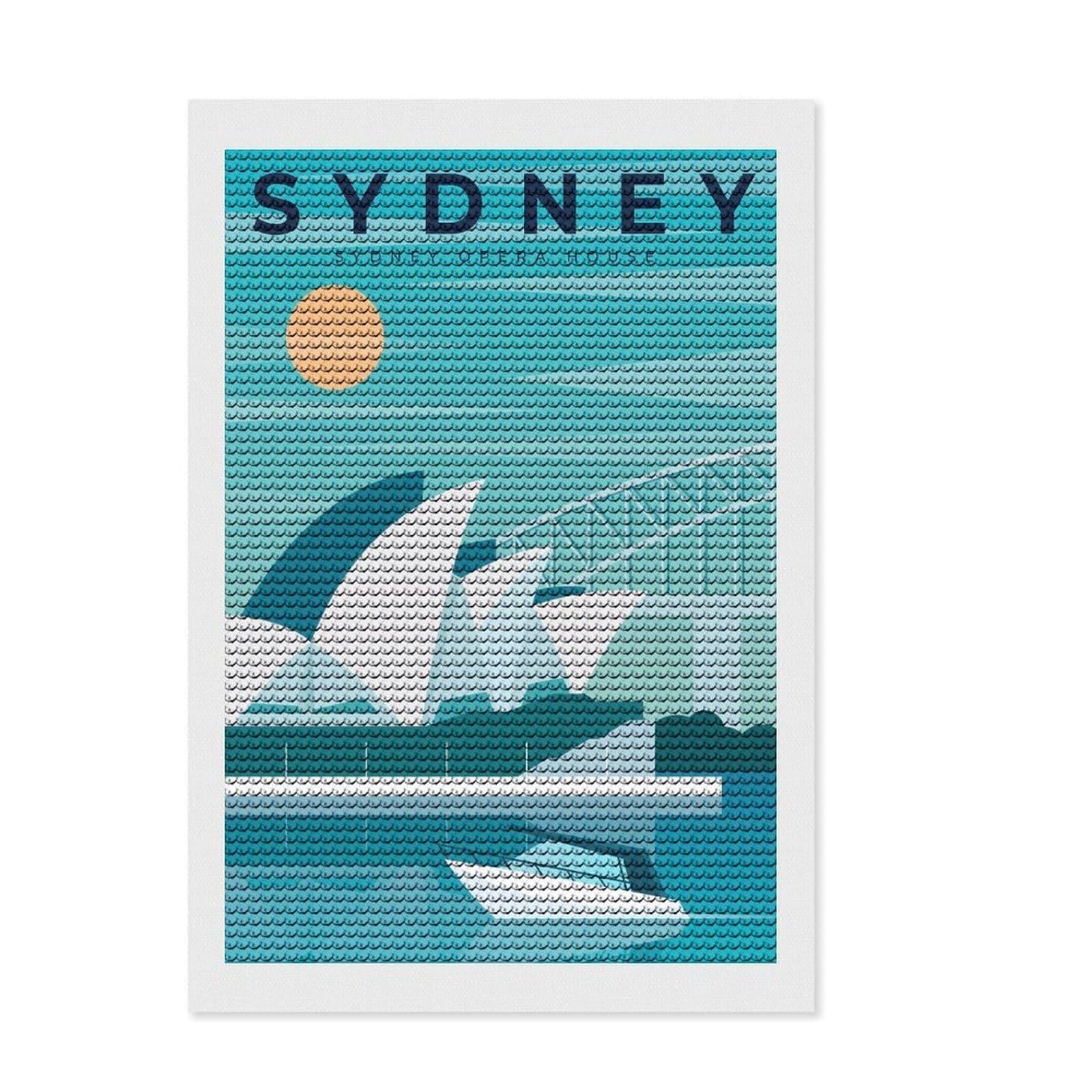 Junmoney Sydney Round Drill Diamond Painting 8"x12", Printed Canvas, Office Decor, for Family Craft Time, Holiday Gift Idea