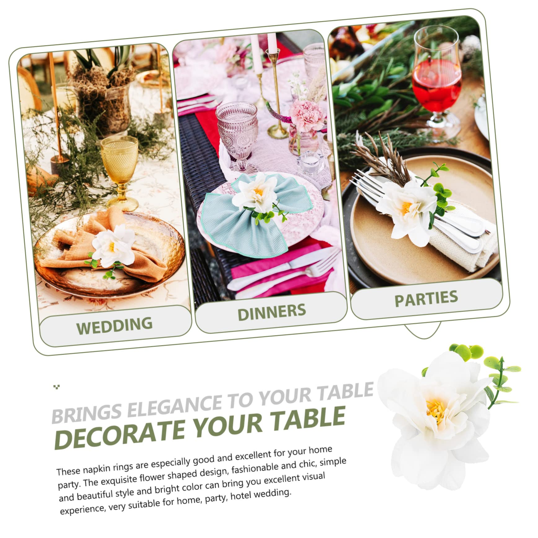 BESTonZON 12pezzi Anelli Portatovaglioli Decorativi Con Fiori Artificiali Eleganti Anelli Per Tovagliolo Per Ristoranti e Decorazioni Tavola
