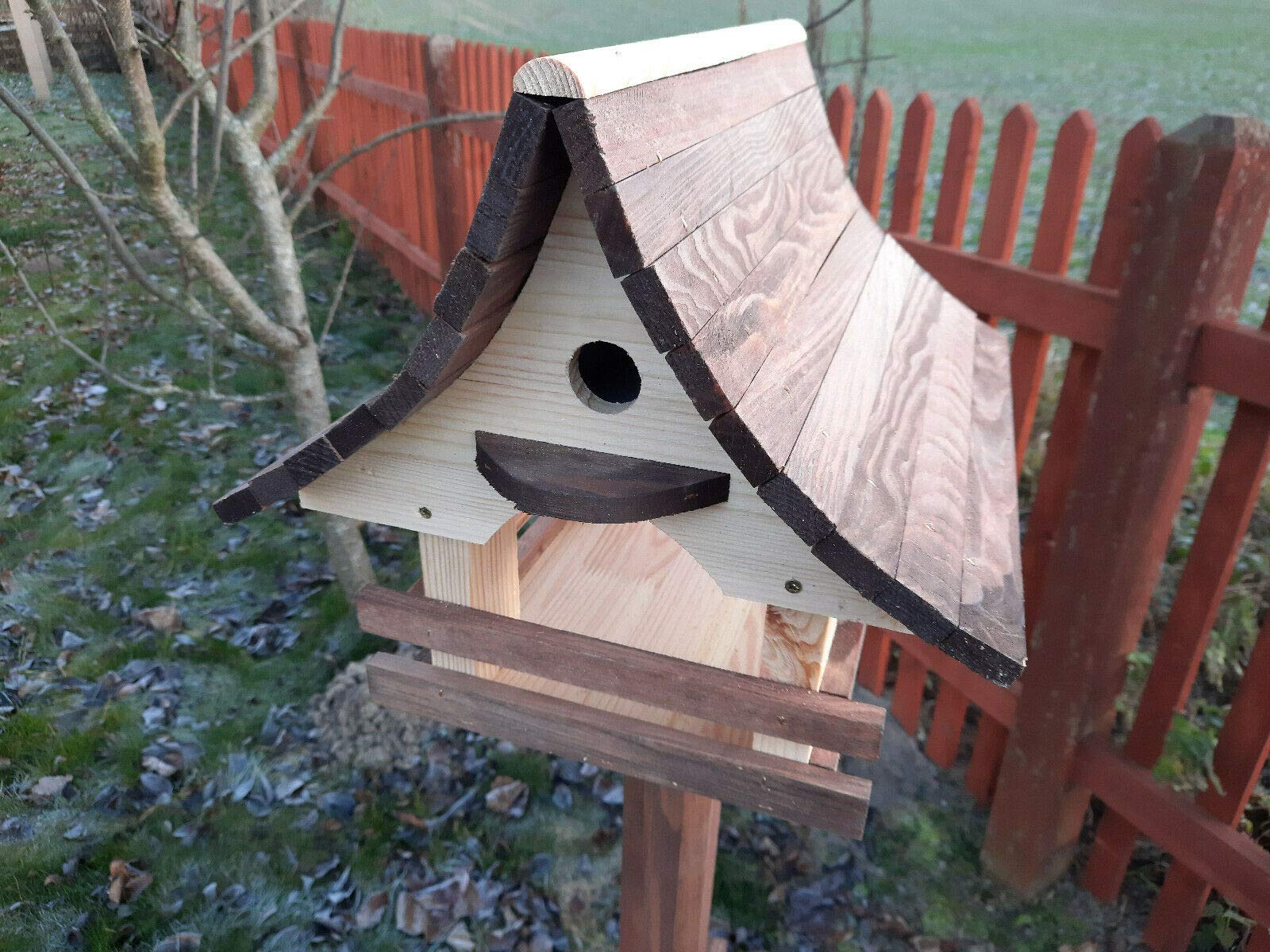 Mangeoire Oiseaux En Bois Avec Nichoir - Support Jardin Ou Balcon