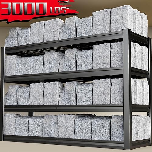 Miniatura 4 de Estantería de garaje resistente de 68 pulgadas de ancho, estantes de almacenamiento profundos de 4 niveles, estantes de garaje de metal negro