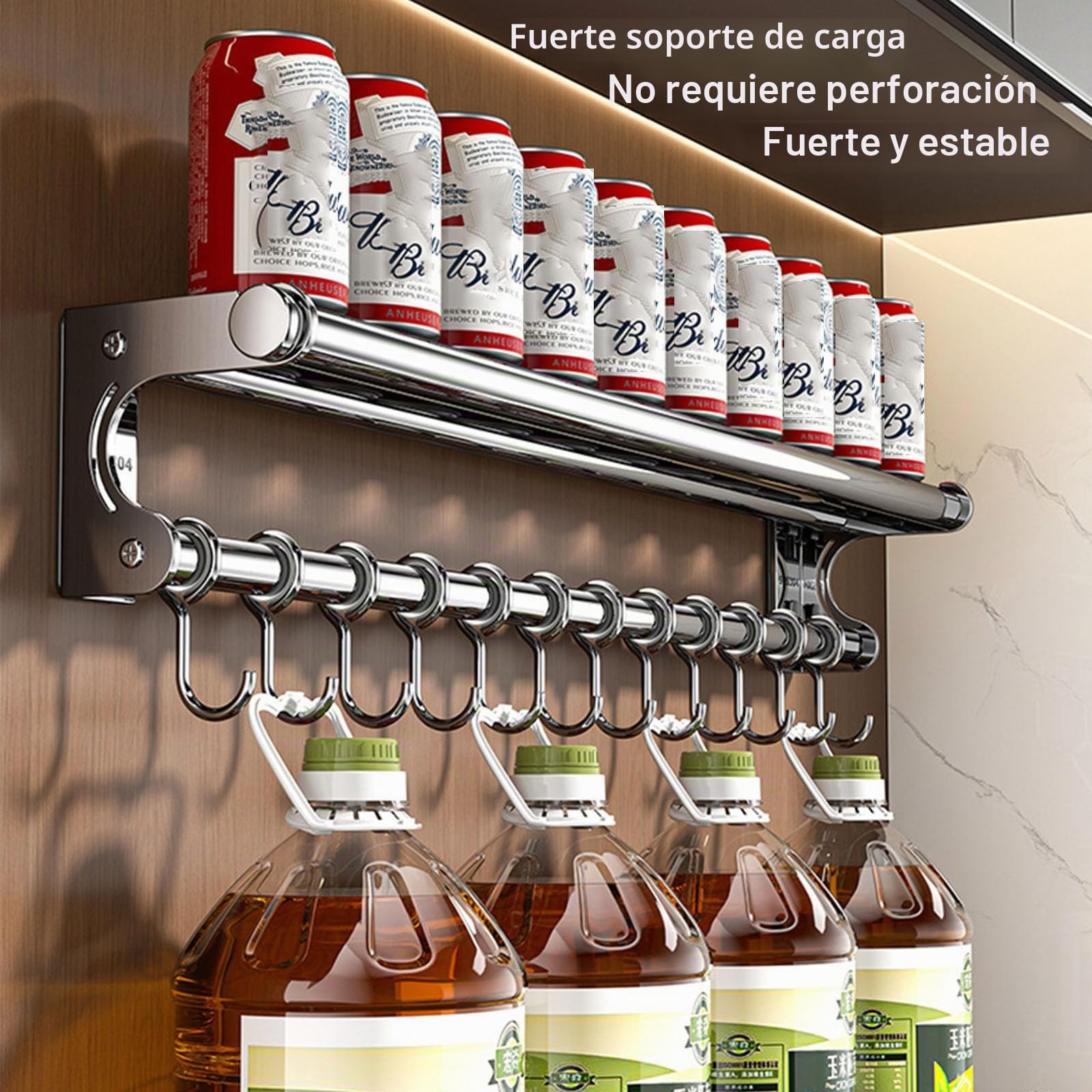 Varilla de pared del organizador de cocina,Estante de maceta colgante,Asistente de Chef de soporte de cocina, Estante de utensilios de cocina de ahorro de espacio con ganchos (Grey 50CM)