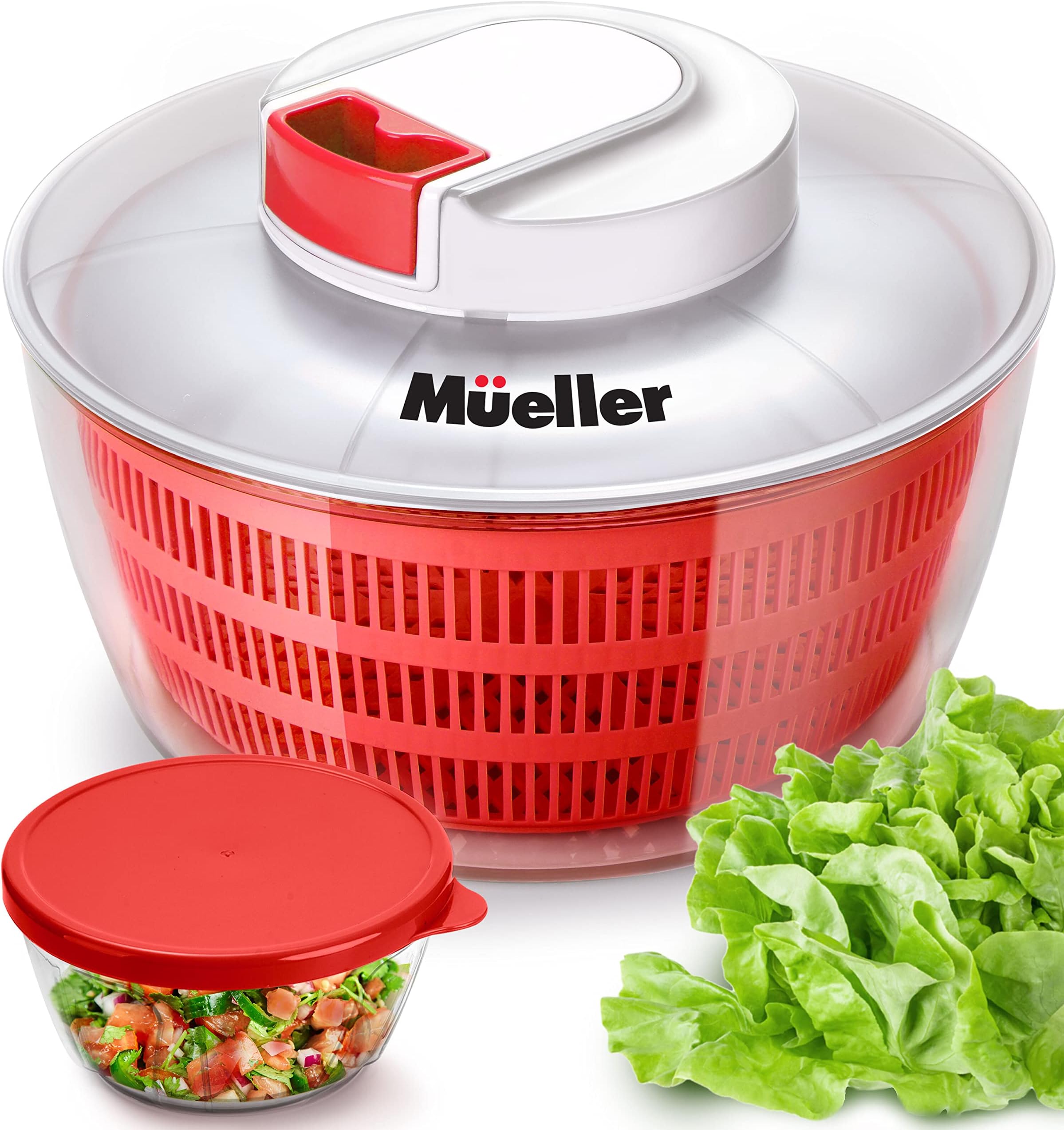 Salad Spinner with QuickChop Pull Chopper, Vegetable Washer with Bowl, Anti-Wobble Tech, Lockable Colander Basket and Lid with Pull Cord - Lettuce Washer and Dryer
