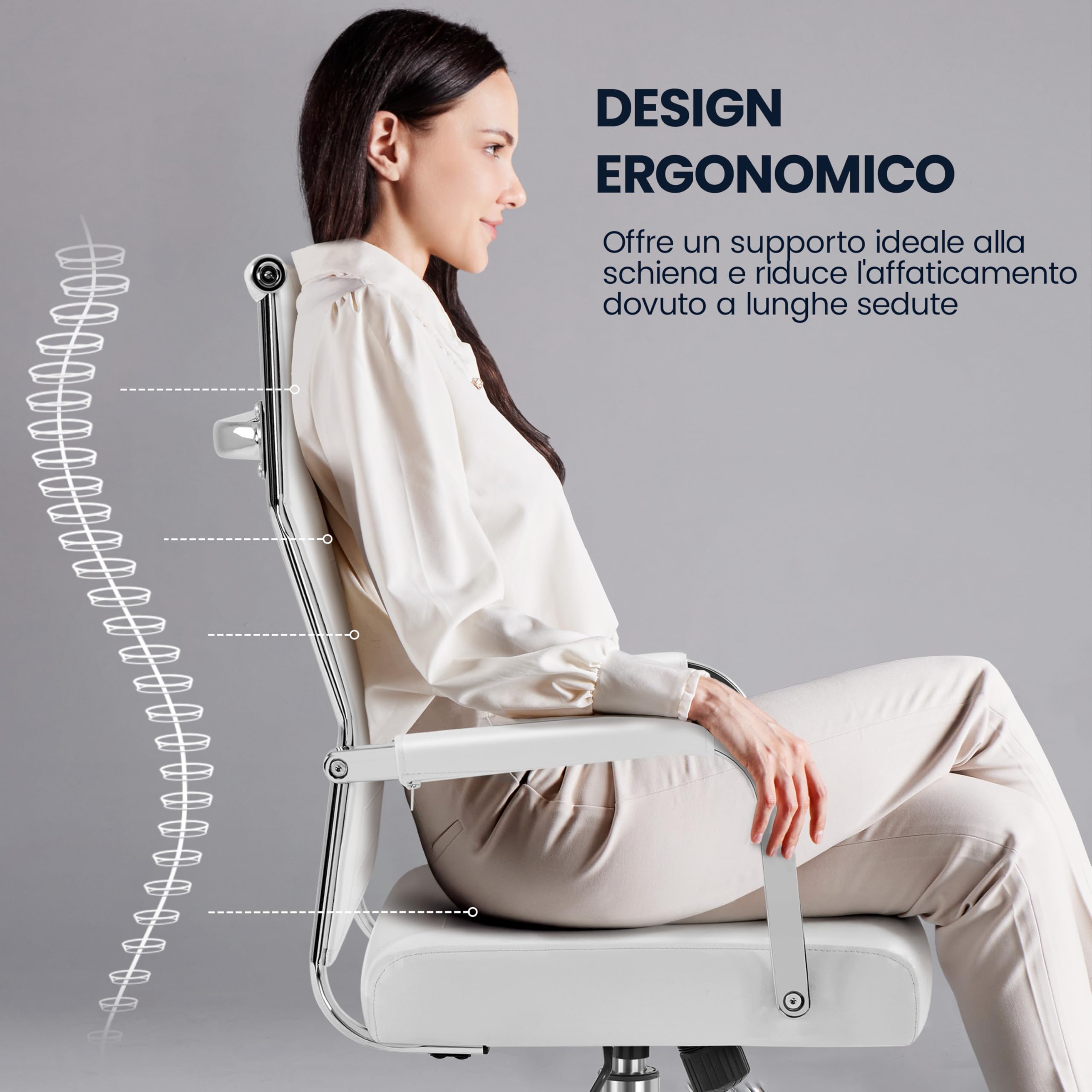 Yaheetech Sedia da Ufficio Scrivania Bianca Ergonomica in Finta Pelle con Schienale Alto Reclinabile a Dondolo Rotelle Girevole 360° Altezza Regolabile Portata 136 KG