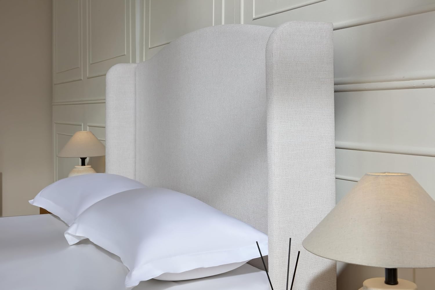 Upholstered Bed Frame Queen Size, 54" High Headboard Platform Beds Hannah Tall Wingback Bed Frames, Box Spring Request/No Noise/Simplicity Minimalist, Textured Ivory Canvas Chenille