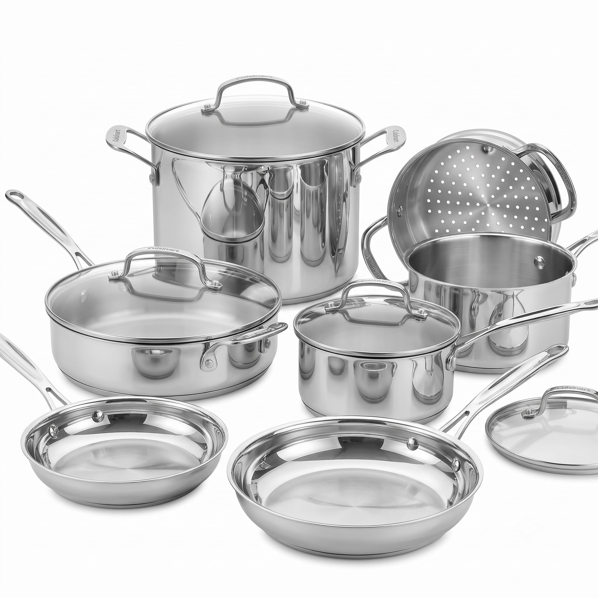 Cuisinart® Chef’s Classic™ Stainless Steel Cookware Set | 11-piece: Saucepans, Frying Pans, Stockpot, Steamer | Induction-Ready, Aluminium-encapsulated Base | Cool Grip™ Handles
