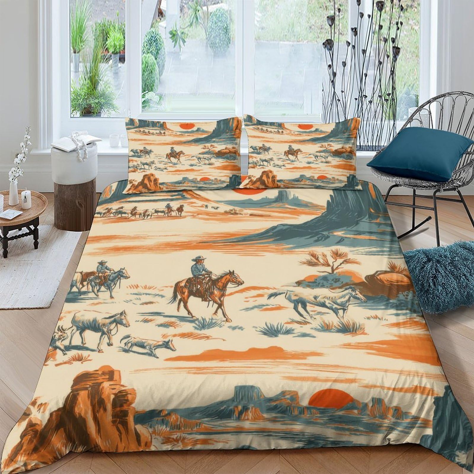 Ctjqhvkz Style-4 3D Printed Western Cowboy Landscape Fitted Sheet Microfiber Soft Bed Cover For Bedroom Decor Protection Single（135X200cm）