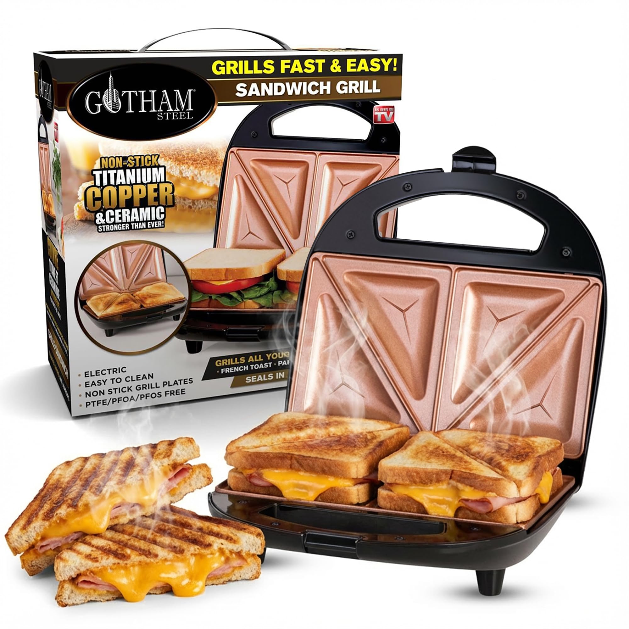 Nonstick Panini Press Sandwich Maker, 2in1 Breakfast Sandwich Maker Grill / Sandwich Press Grill with Indicator Light, Grilled Cheese Maker Makes 2 Sandwiches with Easy Cut Edges