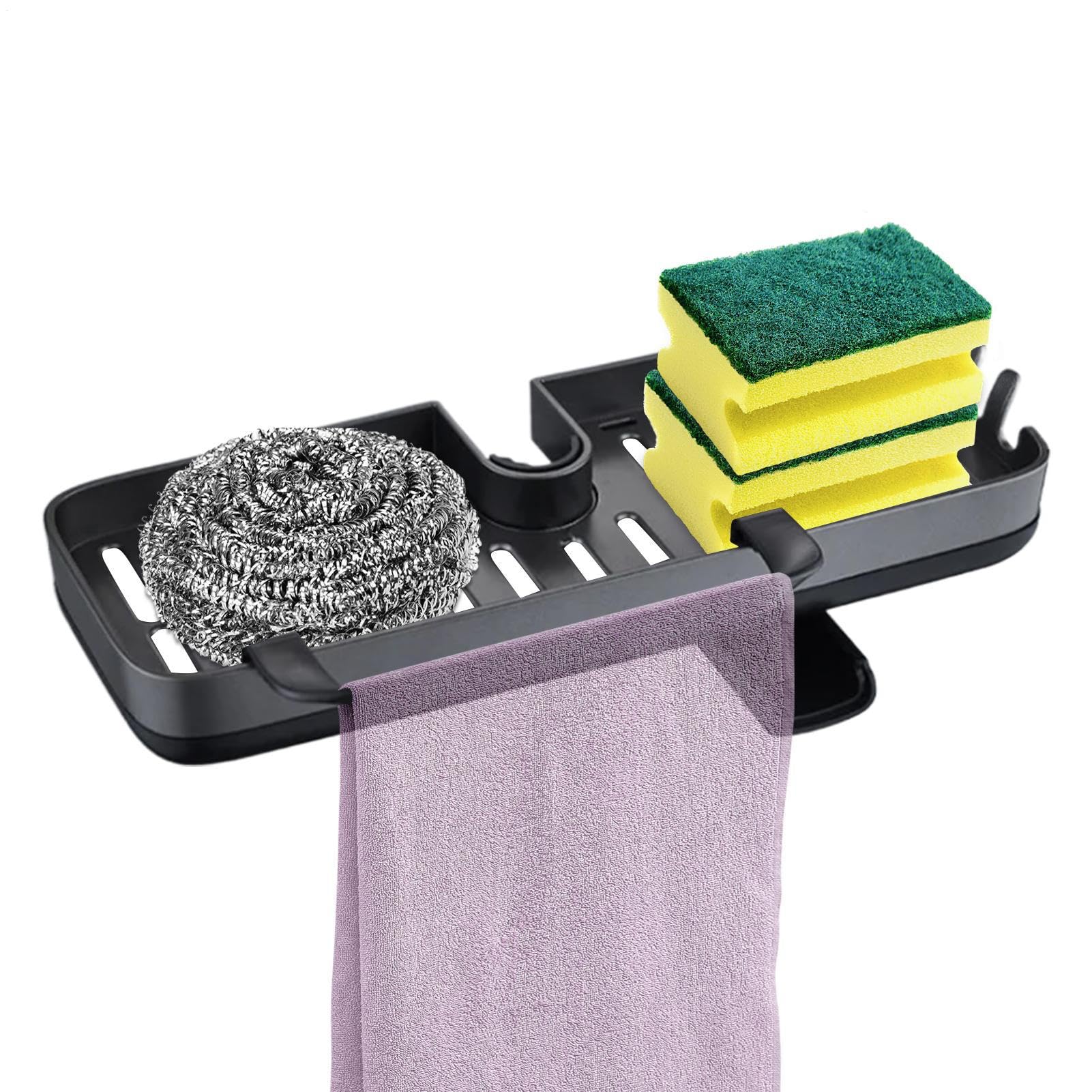 Soporte de esponja para grifo con ventilación máxima y organizador de fregadero inoxidable