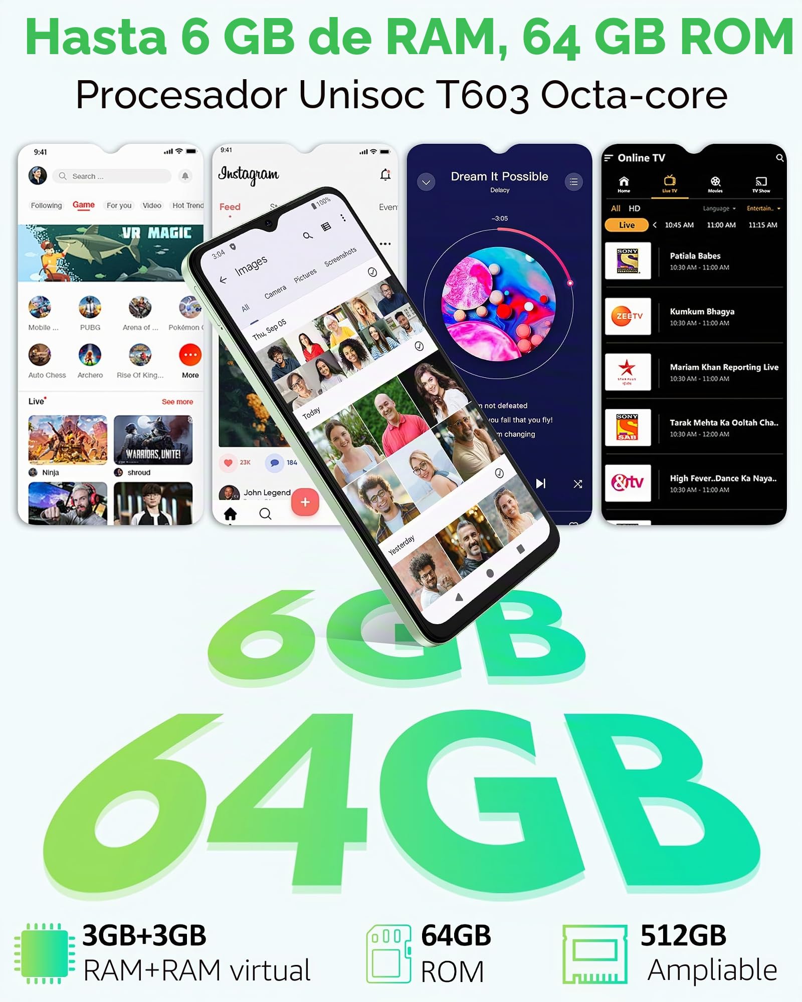 Ulefone Note 19 Moviles Android 14, 6GB+64GB/SD-512GB, Cámara 8MP+5MP, 5000mAh Batería Octa Core Teléfono Móvil Smartphone 6,56" HD+ 3 Ranuras para Tarjetas 4G Dual SIM/Face ID/GPS/OTG/FM Negro
