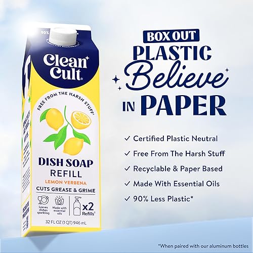 Miniatura 2 de Cleancult Repuesto líquido de jabón para platos (32 onzas, 1 unidad), poder de limpieza a base de plantas, jabón para platos que corta la grasa y la